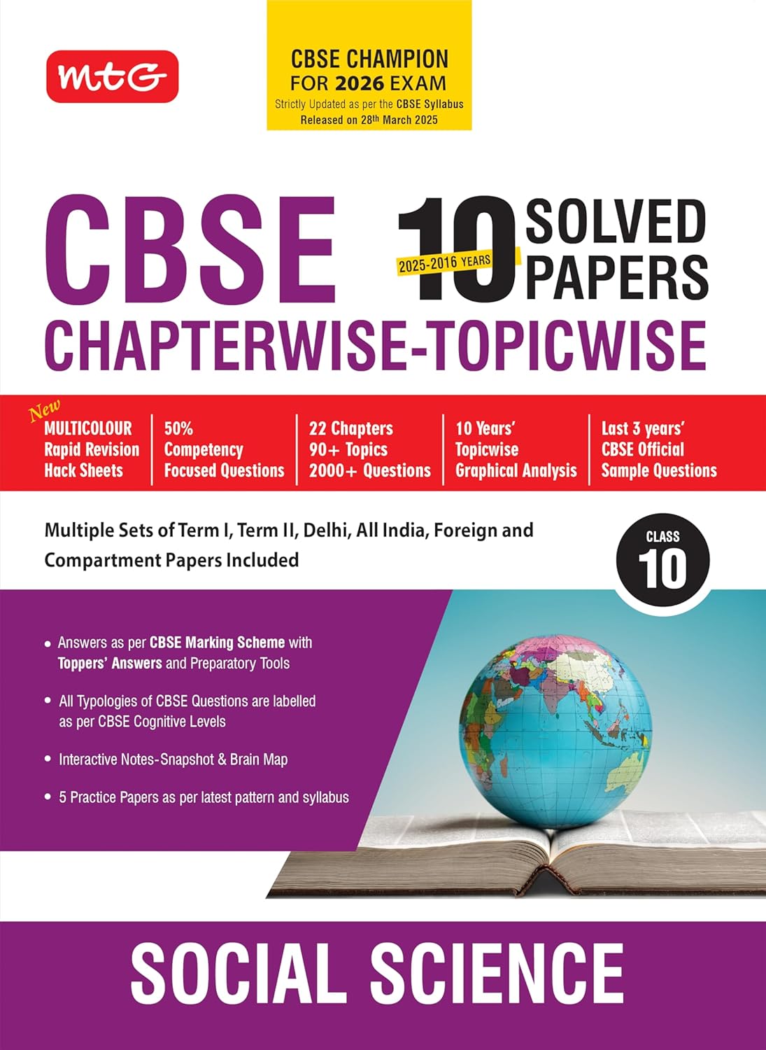 MTG CBSE 10 Years (2025-2016) Chapterwise Topicwise Solved Papers Class 10 Social-Science - CBSE Champion For 2026 Exam