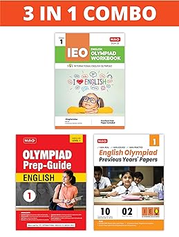 MTG Olympiad IEO English Workbook, Prep - Guide & Previous Years Papers (Set of 3 Books) For Class 1 - Latest for 2024-25 Session