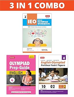 MTG Olympiad IEO English Workbook, Prep - Guide & Previous Years Papers (Set of 3 Books) For Class 4 - Latest for 2024-25 Session