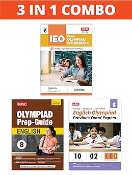 MTG Olympiad IEO English Workbook, Prep - Guide & Previous Years Papers (Set of 3 Books) For Class 8 - Latest for 2024-25 Session