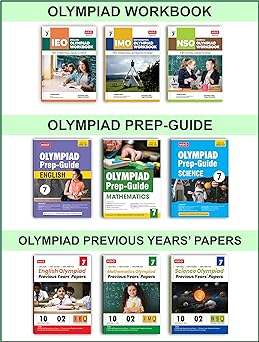 MTG Olympiad IMO - NSO - IEO (English, Mathematics & Science) Workbook, Prep - Guide & Previous Years Papers (Set of 9 Books) For Class 7 - Latest for 2024-25 Session