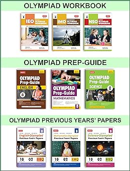 MTG Olympiad IMO - NSO - IEO (English, Mathematics & Science) Workbook, Prep - Guide & Previous Years Papers (Set of 9 Books) For Class 8 - Latest for 2024-25 Session