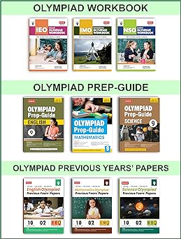 MTG Olympiad IMO - NSO - IEO (English, Mathematics & Science) Workbook, Prep - Guide & Previous Years Papers (Set of 9 Books) For Class 9 - Latest for 2024-25 Session