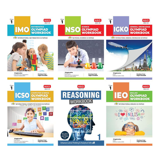 MTG Olympiad All Books Set of 6 IEO-IMO-NSO-IGKO-ICSO Workbook & Reasoning For Class 1 - Latest for 2024-25 Session