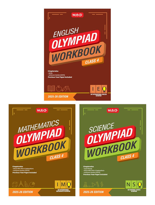 MTG Olympiad IEO-IMO-NSO (English, Mathematics & Science) Workbook For Class 4 - Latest for 2025-26 Session