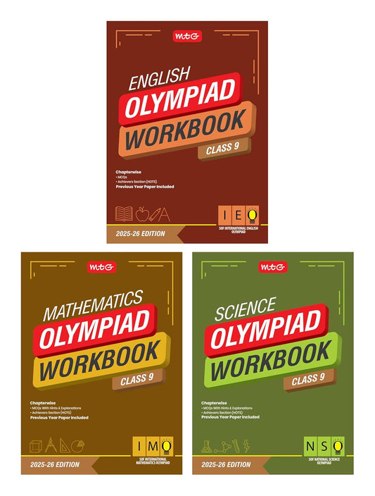 MTG Olympiad IEO-IMO-NSO (English, Mathematics & Science) Workbook For Class 9 - Latest for 2025-26 Session