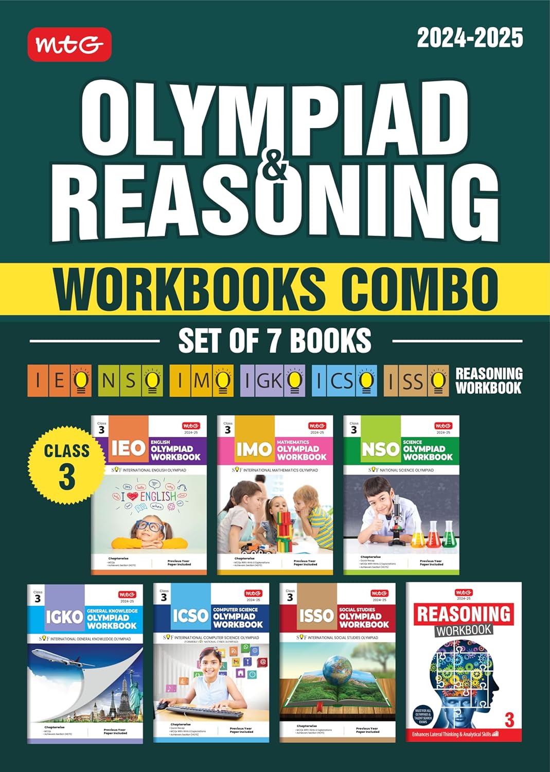 MTG Olympiad NSO-IMO-IEO-ICSO-IGKO-ISSO Workbook & Reasoning Set of 7 Books For Class 3 - Latest for 2024-25 Session