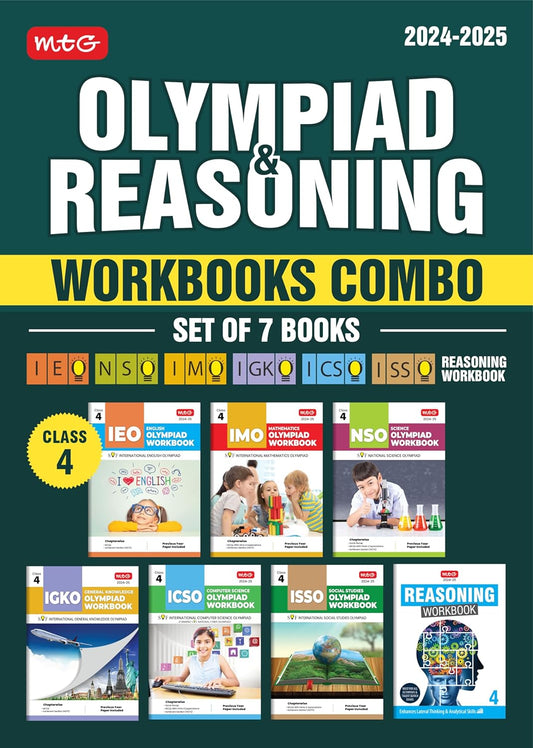 MTG Olympiad NSO-IMO-IEO-ICSO-IGKO-ISSO Workbook & Reasoning Set of 7 Books For Class 4 - Latest for 2024-25 Session