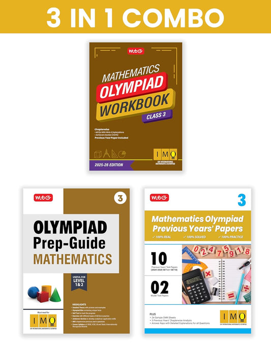 MTG Olympiad IMO Mathematics Workbook, Prep - Guide & Previous Years Papers (Set of 3 Books) For Class 3 - Latest for 2025-26 Session