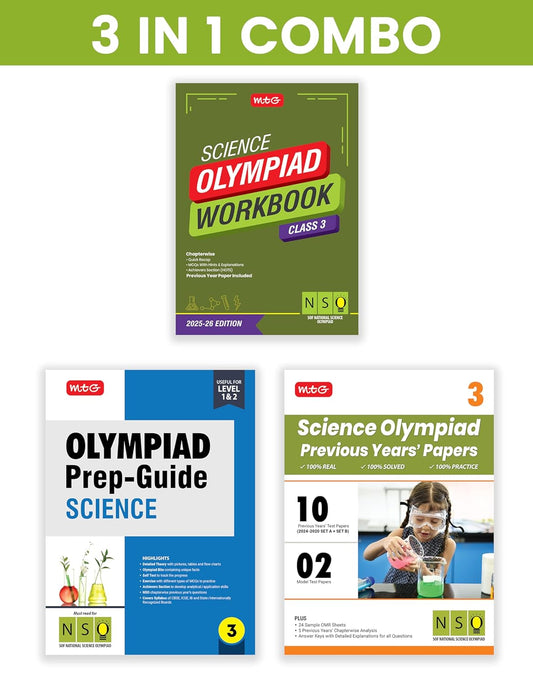 MTG Olympiad NSO Science Workbook, Prep - Guide & Previous Years Papers (Set of 3 Books) For Class 3 - Latest for 2025-26 Session