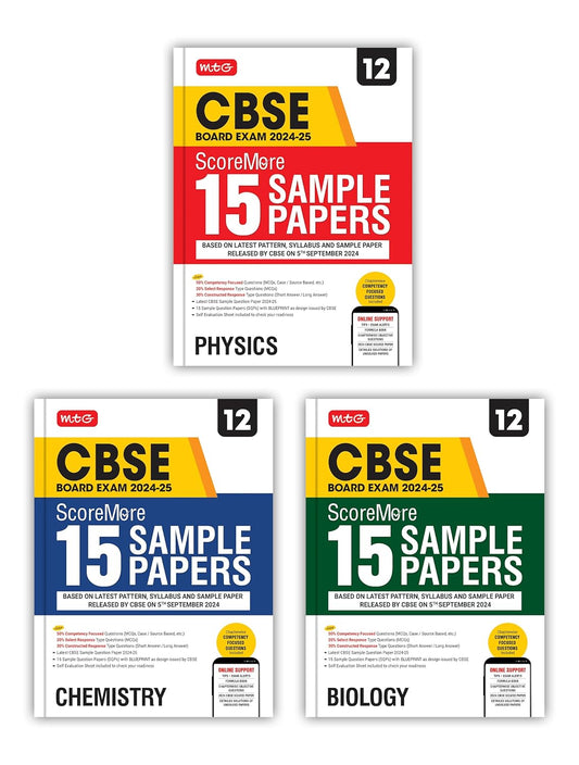 MTG CBSE ScoreMore 15 Sample Papers Physics, Chemistry & Biology Class 12 - Set of 3 Books - Latest For 2024 -25 Board Exam - Paperback (EXCLUSIVE DISCOUNT!)