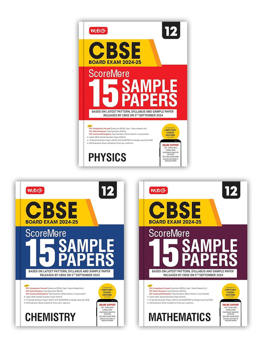 MTG CBSE ScoreMore 15 Sample Papers Physics, Chemistry & Mathematics Class 12 - Set of 3 Books - Latest For 2024 -25 Board Exam - Paperback (EXCLUSIVE DISCOUNT!)