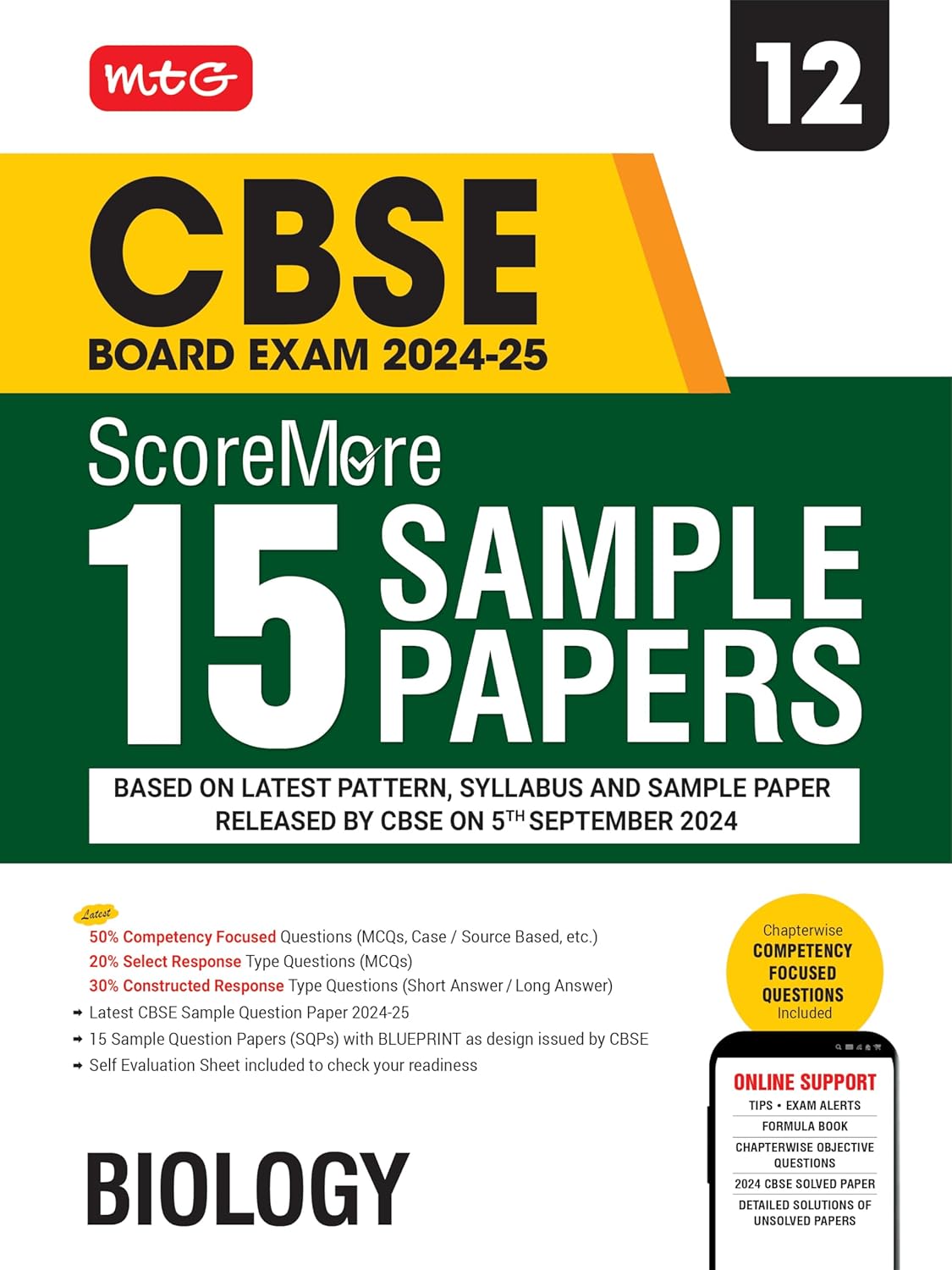 MTG CBSE ScoreMore 15 Sample Papers Biology Class 12 - Latest For 2024 -25 Board Exam - Paperback