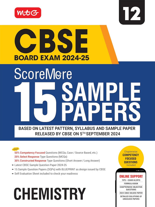 MTG CBSE ScoreMore 15 Sample Papers Chemistry Class 12 - Latest For 2024 -25 Board Exam - Paperback