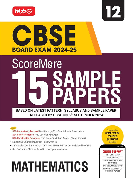 MTG CBSE ScoreMore 15 Sample Papers Mathematics Class 12 - Latest For 2024 -25 Board Exam - Paperback