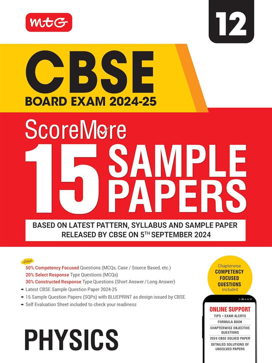 MTG CBSE ScoreMore 15 Sample Papers Physics Class 12 - Latest For 2024 -25 Board Exam - Paperback