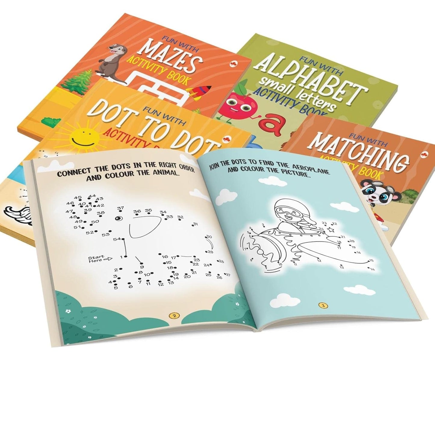 Maple - Brain Booster Activity Book Set (Set of 10 books) Colourful Pages - Alphabet Capital and Small Letters, Mazes, Spot the Difference, Sorting, Matching, Pencil Control Copy and Colour & Dot to Dot, Mathematics - Fun Early Learning. Paperback