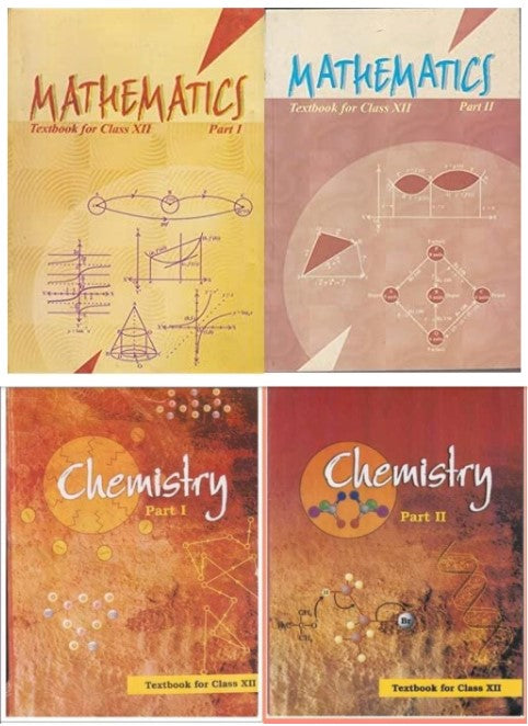 NCERT Chemistry (Part 1 & 2) & Mathematics (Part 1 & 2) Textbook (Set of 4 Books) For Class 12 - Latest For 2024-25 Session