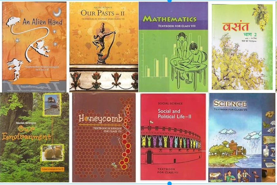 NCERT Book Set (Honey Comb, Math's, Science, An Alien Hand, Our Environment, Our Past-2,Social and Political Life- 2 &amp; Vasant Bhag-2) Textbook For Class 7 - Latest For 2024-25 Session