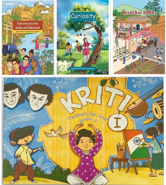 NCERT Kaushal Bodh, Kriti Art, Curiosity (Science) & Exploring Society: India and Beyond For Grade 6 (Set of 4 Books) -  Latest for 2025 Examination.