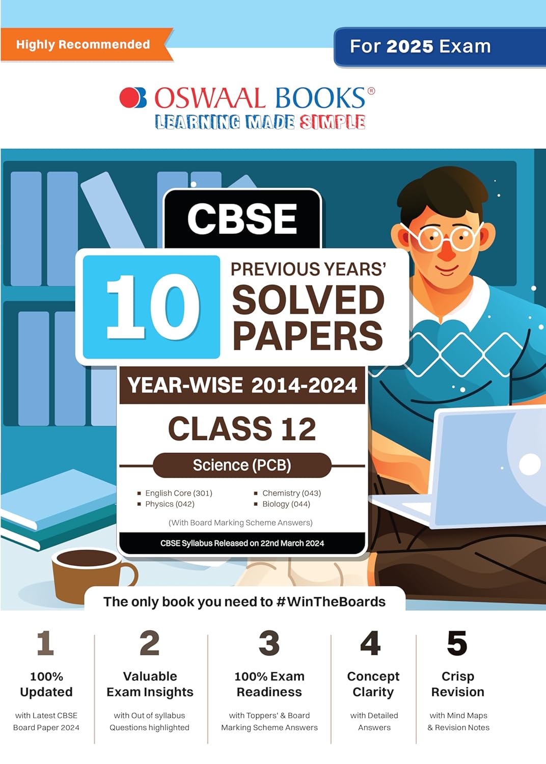 Oswaal CBSE 10 previous years' solved papers year-wise 2014-2024 Science (PCB) for Class 12