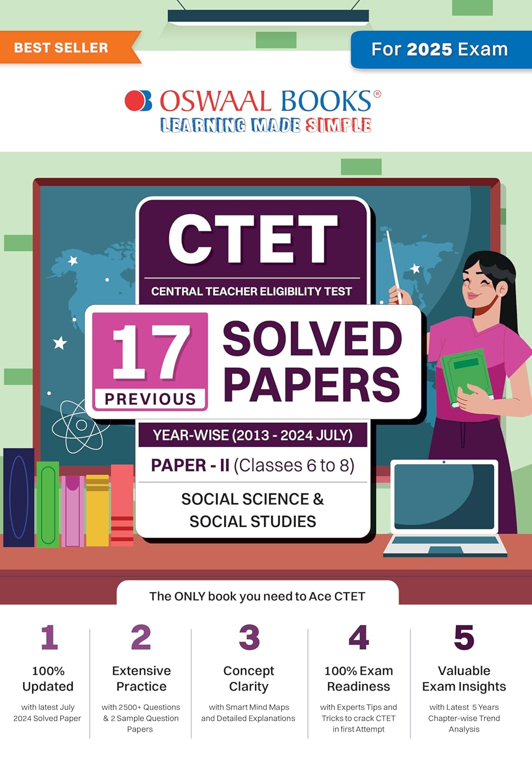 Oswaal CTET 17 Previous Solved Papers Year-wise (2013-2024 July) Paper-II (Classes 6 to 8) Social Science/Social Studies - For 2025 Exam