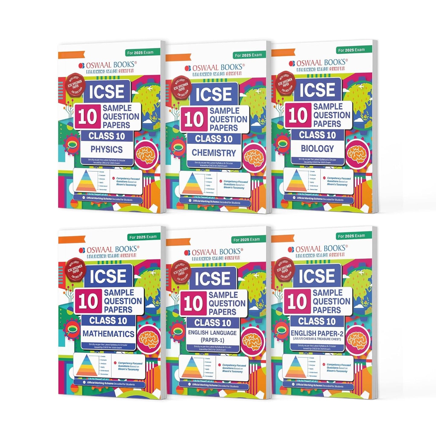 Oswaal ICSE 10 Sample Question Papers Physics, Chemistry, Biology, Math's, English Paper 1 & 2 For Class 10 - Set of 6 Books - Latest for 2025 Board Exam's - Paperback - (EXCLUSIVE DISCOUNT!)