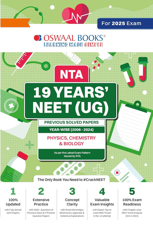 Oswaal NEET (UG) 19 Years' Previous Solved Papers Year-wise (2006-2024) - for 2025 Exam's