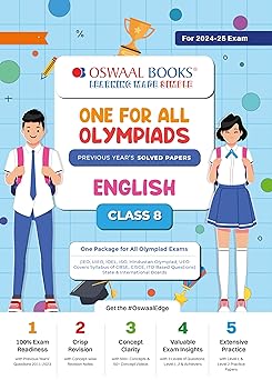 Oswaal One For All Olympiad English For Class 8- Latest for 2024-25 Session