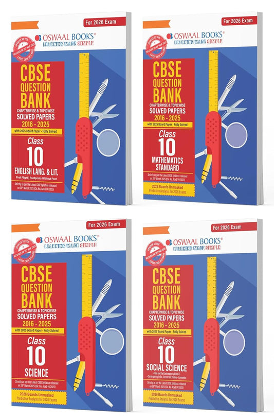 Oswaal CBSE Question Bank English, Mathematics, Science & Social For Class 10 - Set of 4 Books - For 2026 Board Exams