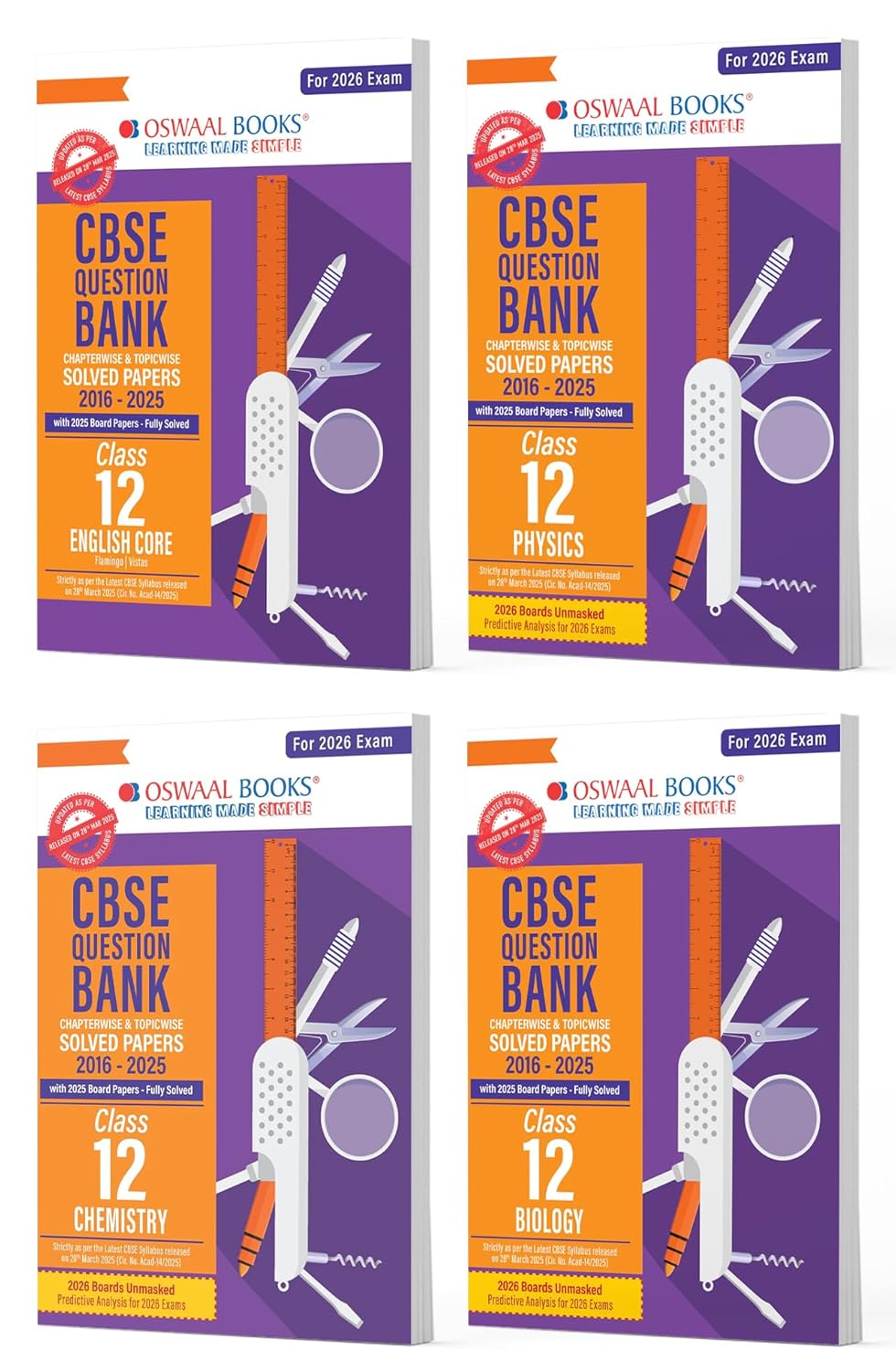 Oswaal CBSE Question Bank English, Physics, Chemistry & Biology For Class 12 - Set of 4 Books - For 2026 Board Exams