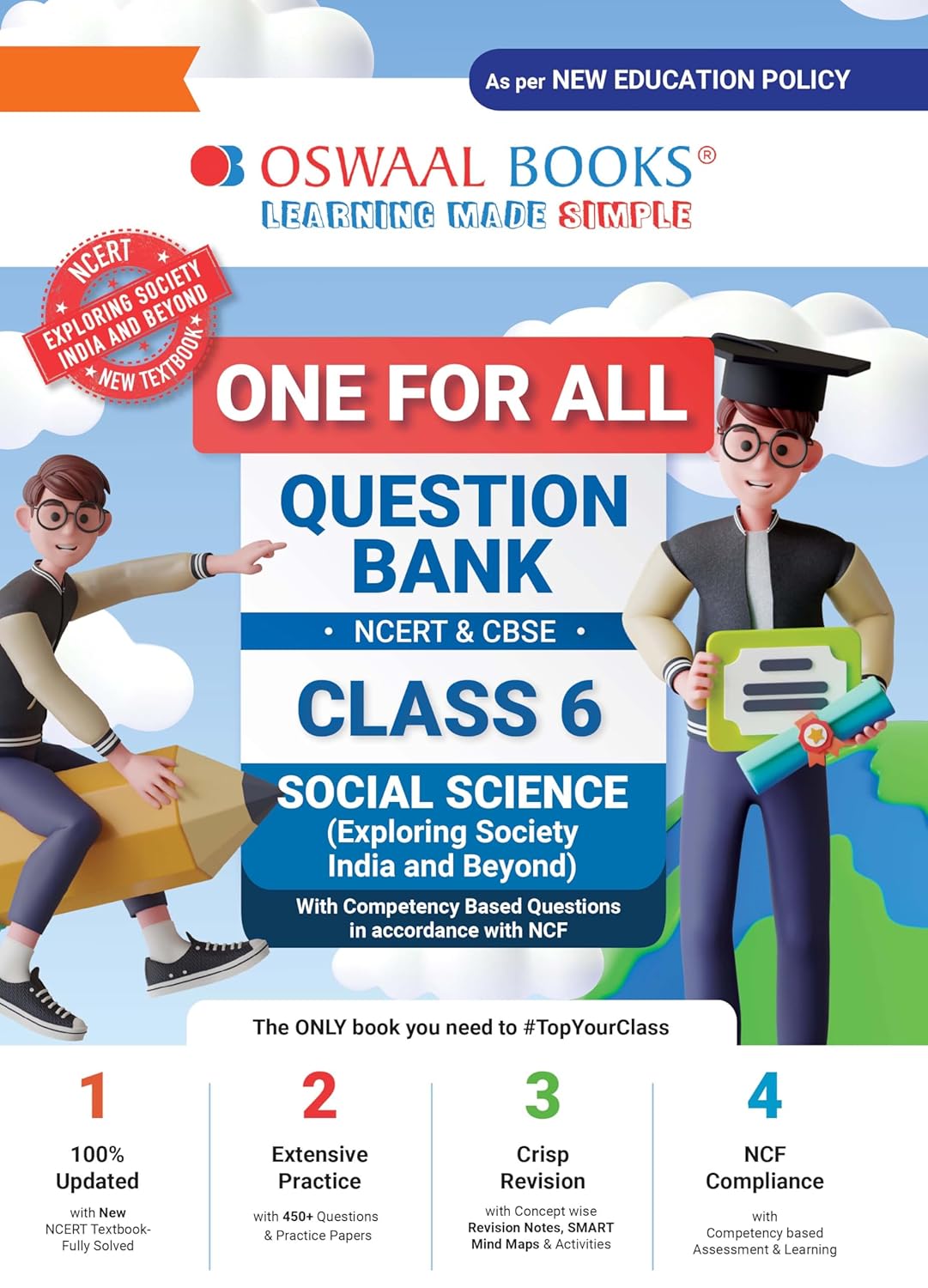 Oswaal CBSE & NCERT One for All Question Bank Math's, Science, Social Science & English - Set of 4 books - for Class 6 I Latest for 2026 Exam