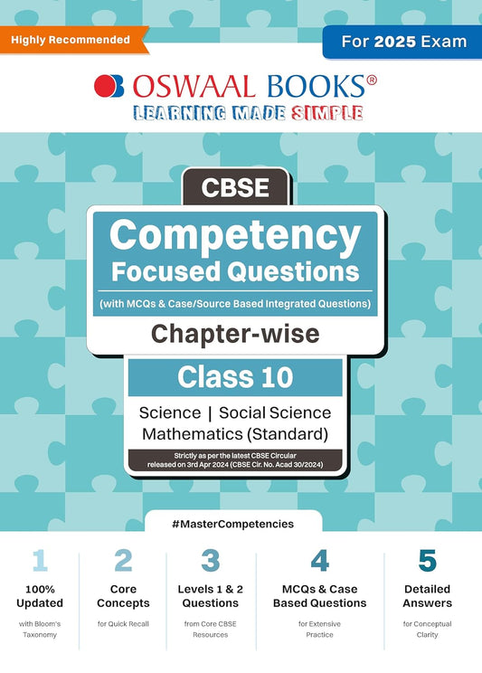 Oswaal CBSE Competency Focused Questions Chapter-wise Class 10 - (With MCQS & Case/Source Based Integrated Questions) - For 2025 Exam's - Paperback