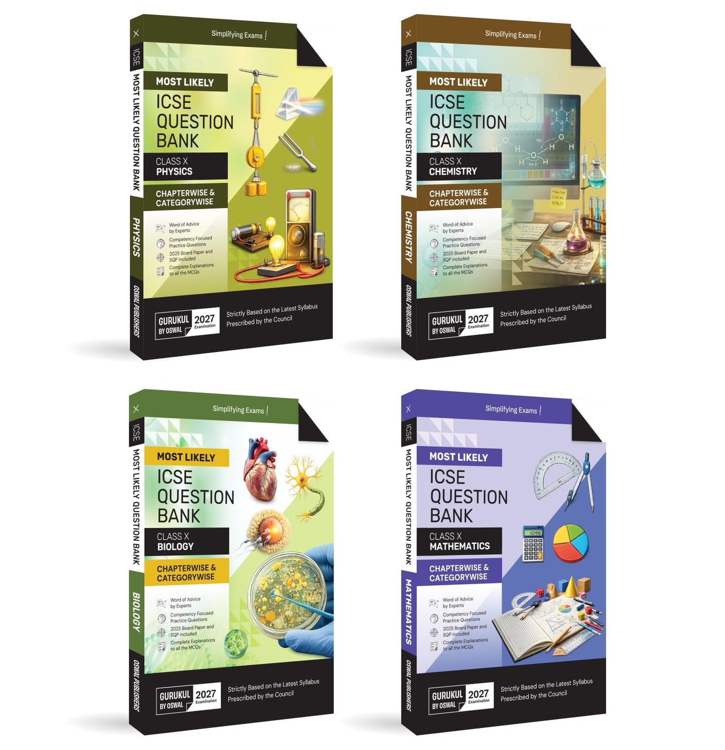 Gurukul by Oswal ICSE Most Likely Question Bank Bundle (Set of 4) Class 10 _ Physics, Chemistry, Math's and Biology - Latest for 2027 Examination