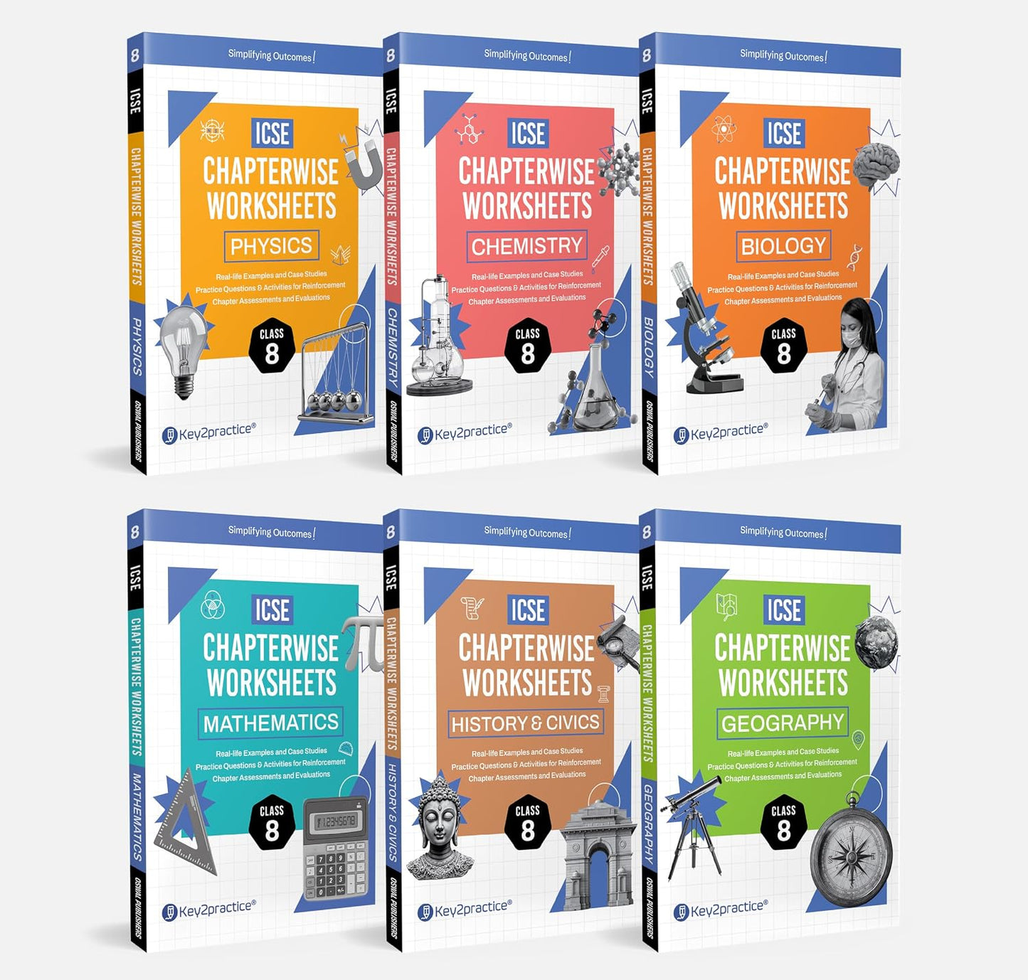 Gurukul by Oswal Chapterwise Worksheets ICSE Physics, Chemistry, Math's, Biology, History & Civics, Geography for Class 8 - Set of 6 Books _ Latest Edition 2027