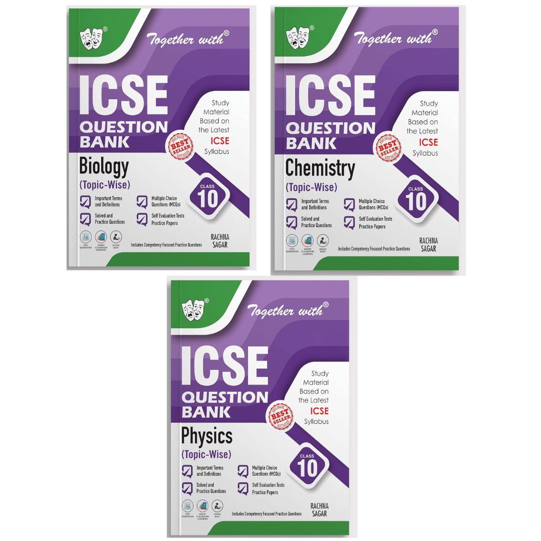 Together With ICSE Question Bank (Study Material) Physics, Chemistry & Biology for Class 10 - Set of 3 Books - Latest for 2025-26 Session. Paperback