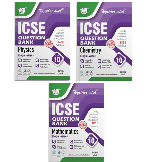 Together With ICSE Question Bank (Study Material) Physics, Chemistry & Mathematics for Class 10 - Set of 3 Books - Latest for 2025-26 Session. Paperback