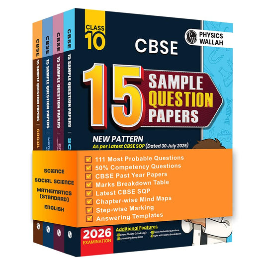 Physics Wallah (PW) CBSE 15 Sample Question Papers English, Science, Social Science & Math's (Standard) for Class 10 - Set of 4 Books - Latest For 2026 Examination - Paperback