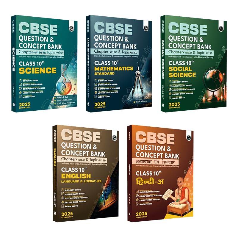 Physics Wallah (PW) CBSE Question Bank Mathematics, Science, Social Science, English Language & Literature, Hindi A For Class 10 (Set of 5 Books) - Latest For 2025 Examination