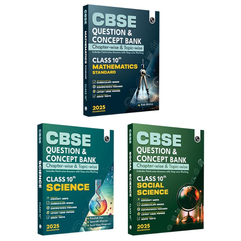 Physics Wallah (PW) CBSE Question Bank Mathematics, Science & Social Science For Class 10 (Set of 3 Books) - Latest For 2025 Examination