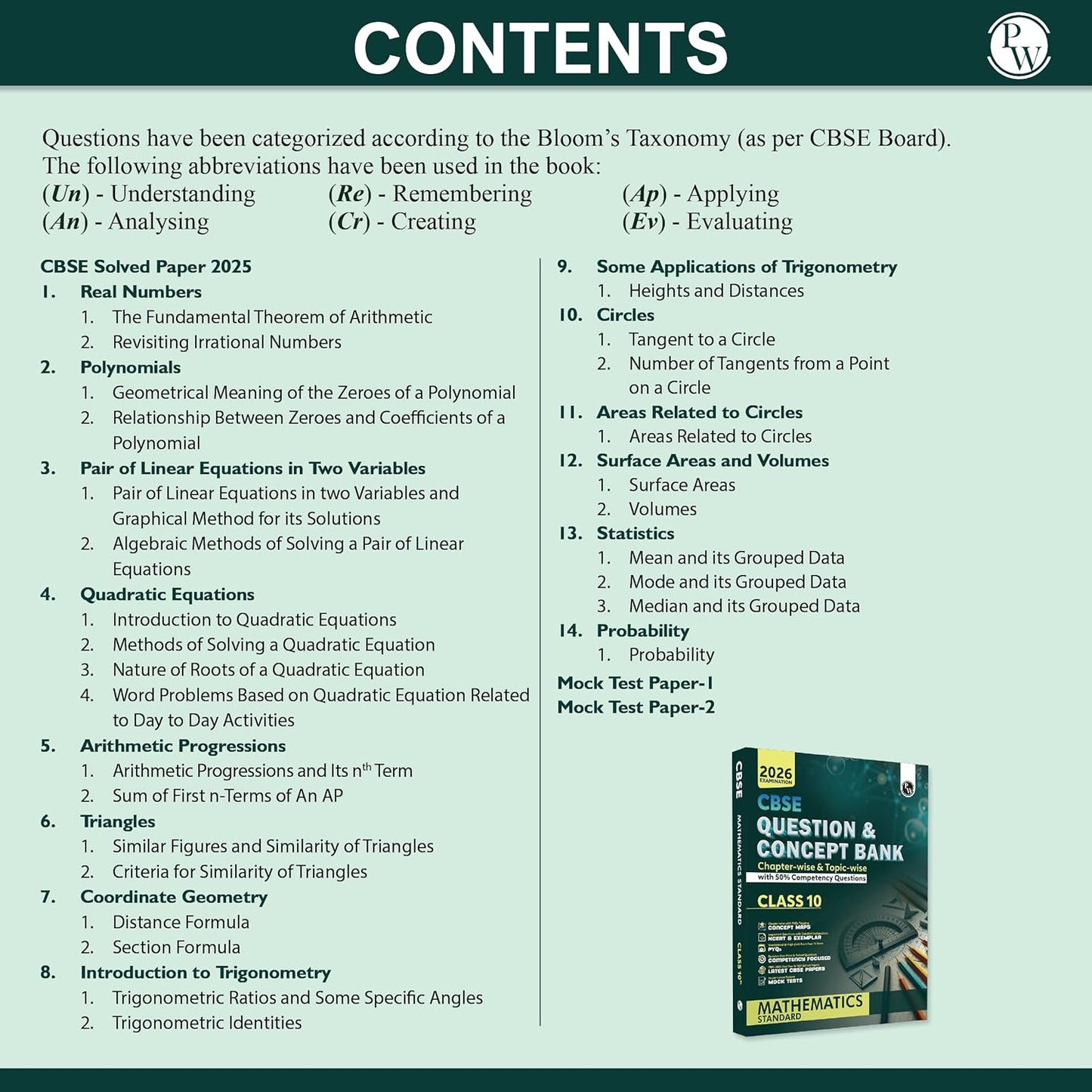 Physics Wallah (PW) CBSE Question & Concept Bank Mathematics (standard) for Class 10 - Chapterwise & Topic-wise (with 50% Competency Questions) - for 2026 Examinations
