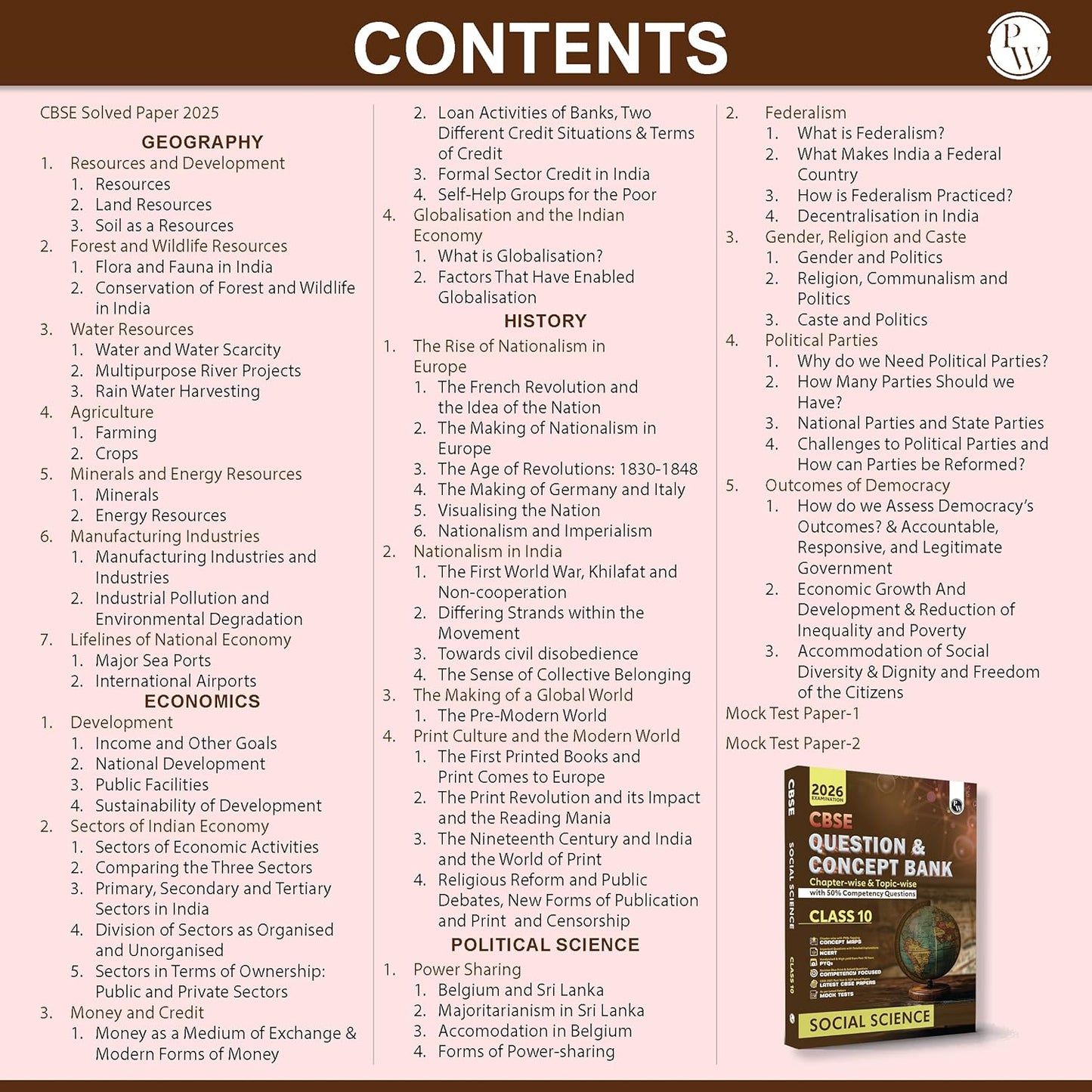 Physics Wallah (PW) CBSE Question & Concept Bank Social Science for Class 10 - Chapterwise & Topic-wise (with 50% Competency Questions) - for 2026 Examinations