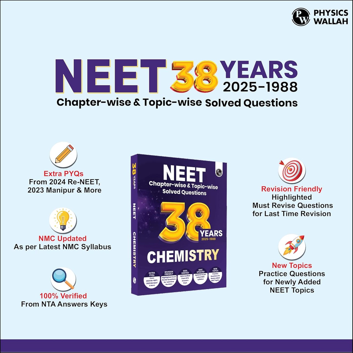 Physics Wallah (PW) 38 Years NEET Previous Year Solved Question Papers Chemistry (2025 - 1988) Chapterwise Topicwise Solutions For NEET Exam - For 2026 Session