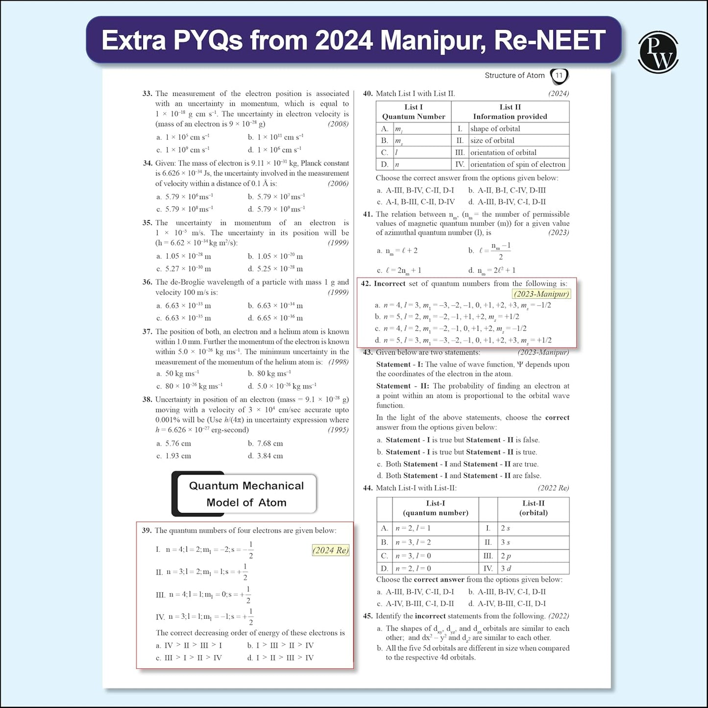 Physics Wallah (PW) 38 Years NEET Previous Year Solved Question Papers Chemistry (2025 - 1988) Chapterwise Topicwise Solutions For NEET Exam - For 2026 Session