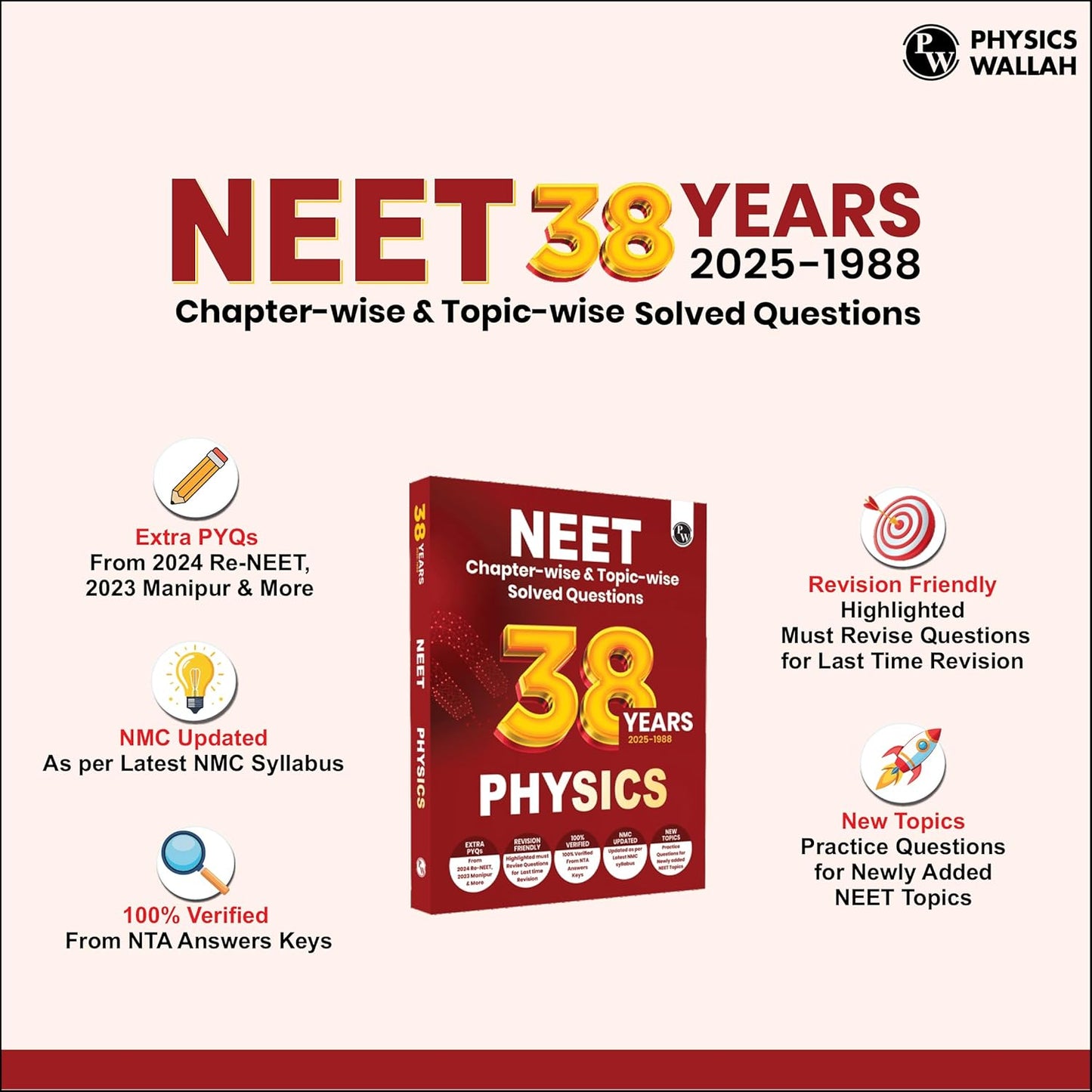 Physics Wallah (PW) 38 Years NEET Previous Year Solved Question Papers Physics (2025 - 1988) Chapterwise Topicwise Solutions For NEET Exam - For 2026 Session