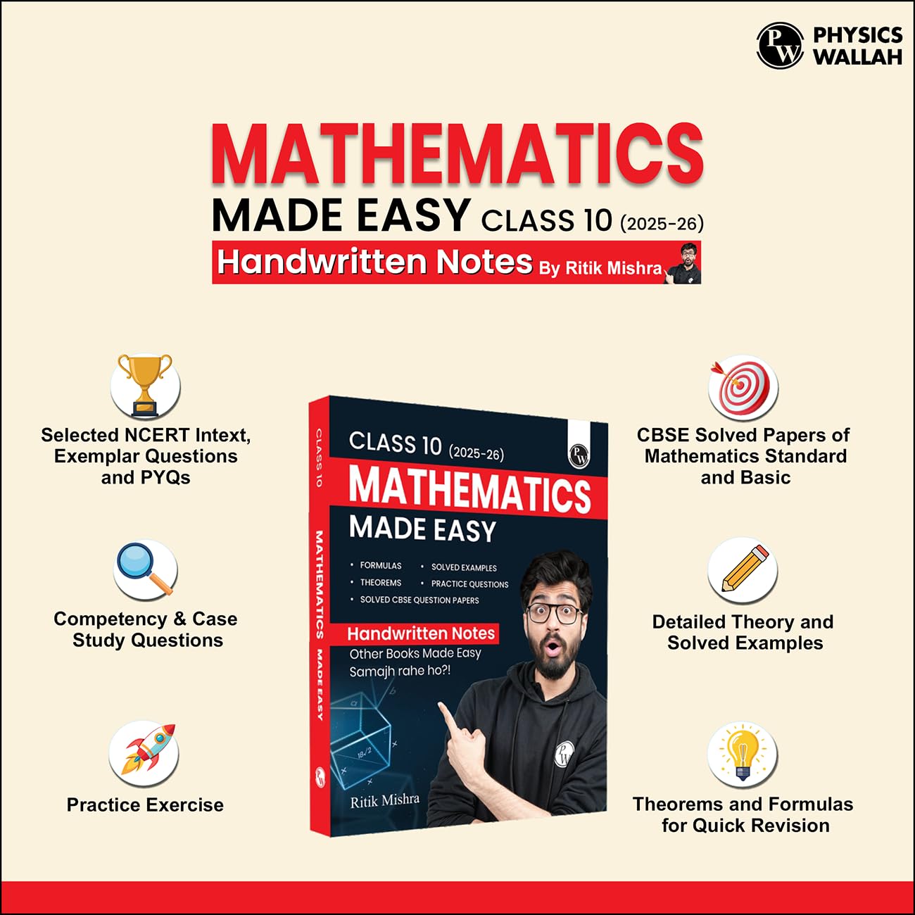 Physics Wallah (PW) CBSE Mathematics Made Easy Handwritten Notes By Ritik Mishra for Class 10 - Latest Edition