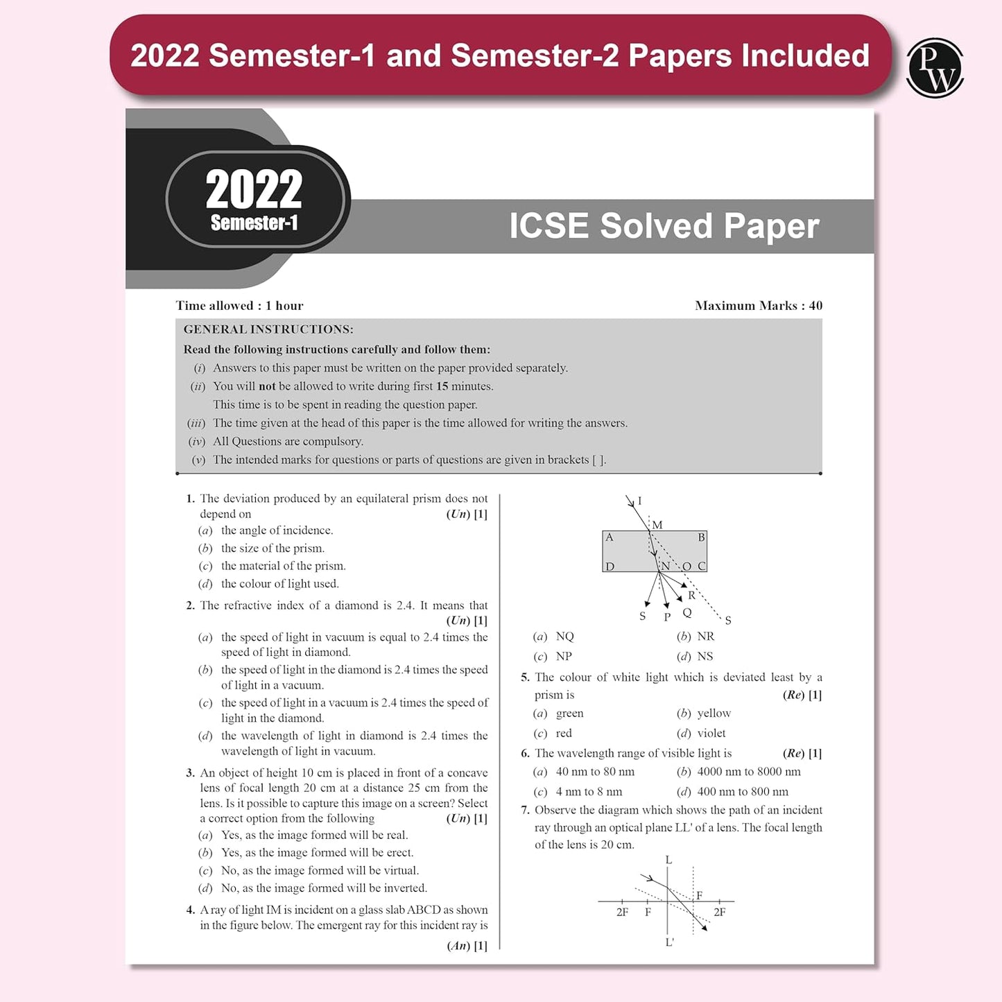 Physics Wallah (PW) ICSE PYQs - Past 10 Years Solved Papers (2025-2015) for Class 10 (Physics, Chemistry, Mathematics, Biology, Economics, History & Civics, Geography, English Paper 1, English Paper 2) - For 2026 Examination