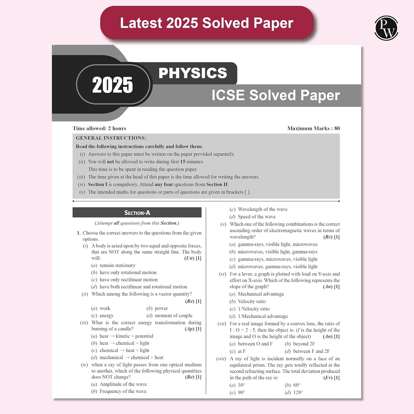 Physics Wallah (PW) ICSE PYQs - Past 10 Years Solved Papers (2025-2015) for Class 10 (Physics, Chemistry, Mathematics, Biology, Economics, History & Civics, Geography, English Paper 1, English Paper 2) - For 2026 Examination