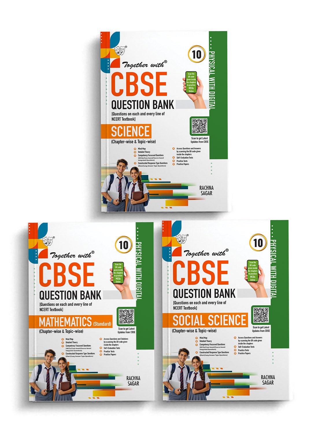 Together with (Physical with Digital) CBSE Question Bank Mathematics Standard, Science & Social Science For Class 10 - Set of 3  Books - Latest For 2027 Session