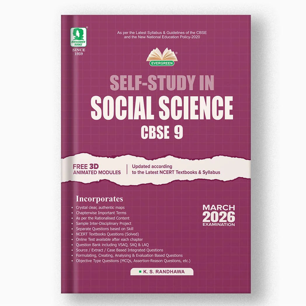 Evergreen CBSE Self Study Social Science, English, Science and Mathematics for Class 9 - Set of 4 Books - Latest for 2026 Examination